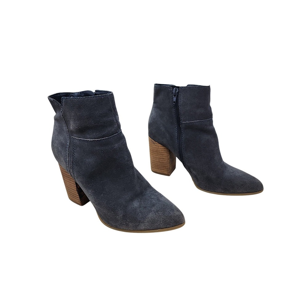 Nine West Booties 7M Women Gray Suede Pointed Toe Block Heel Western Ankle Chic